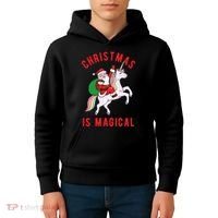 Christmas Is Magical Unicorn Santa Claus Kids Hoodie thumb 4