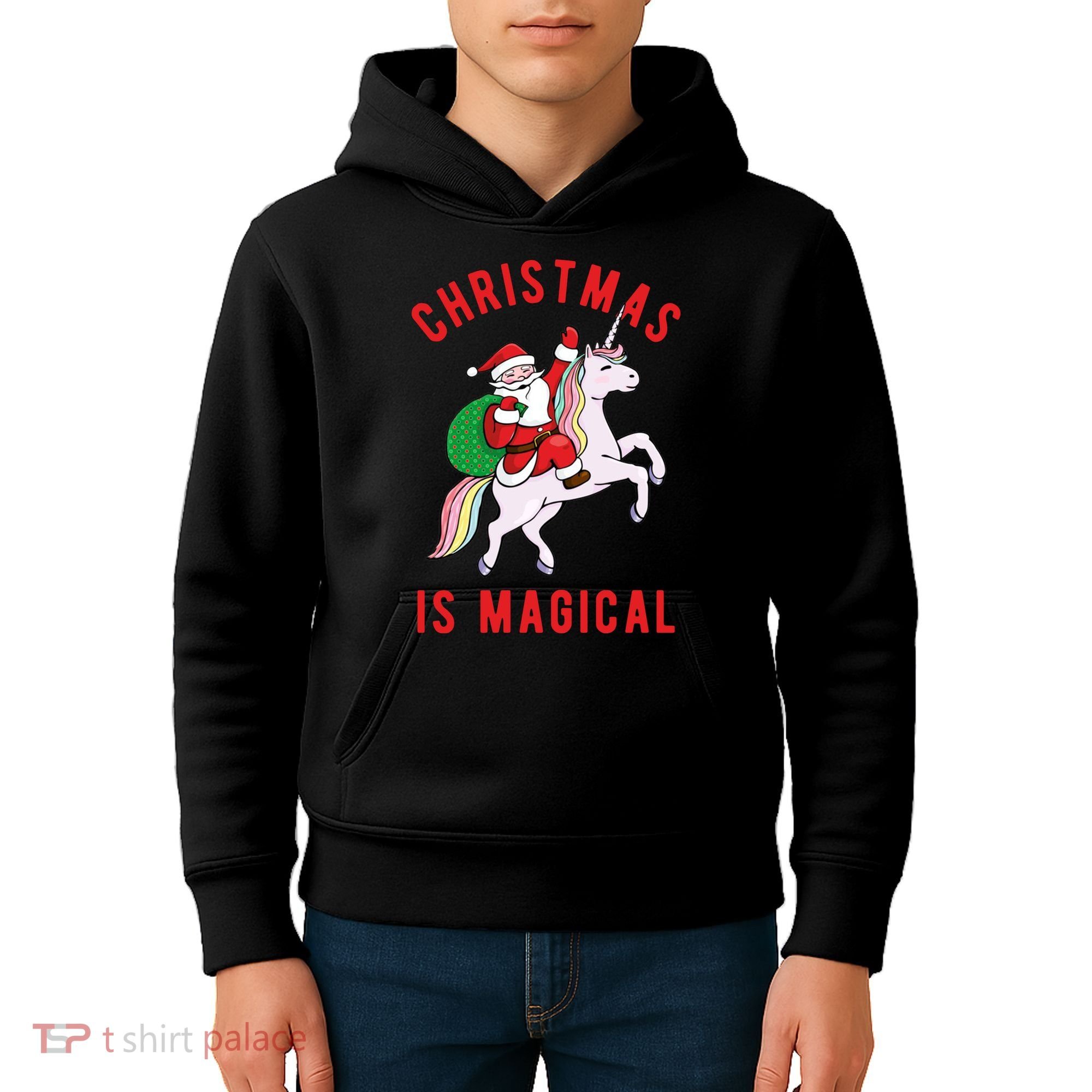 Christmas Is Magical Unicorn Santa Claus Kids Hoodie
