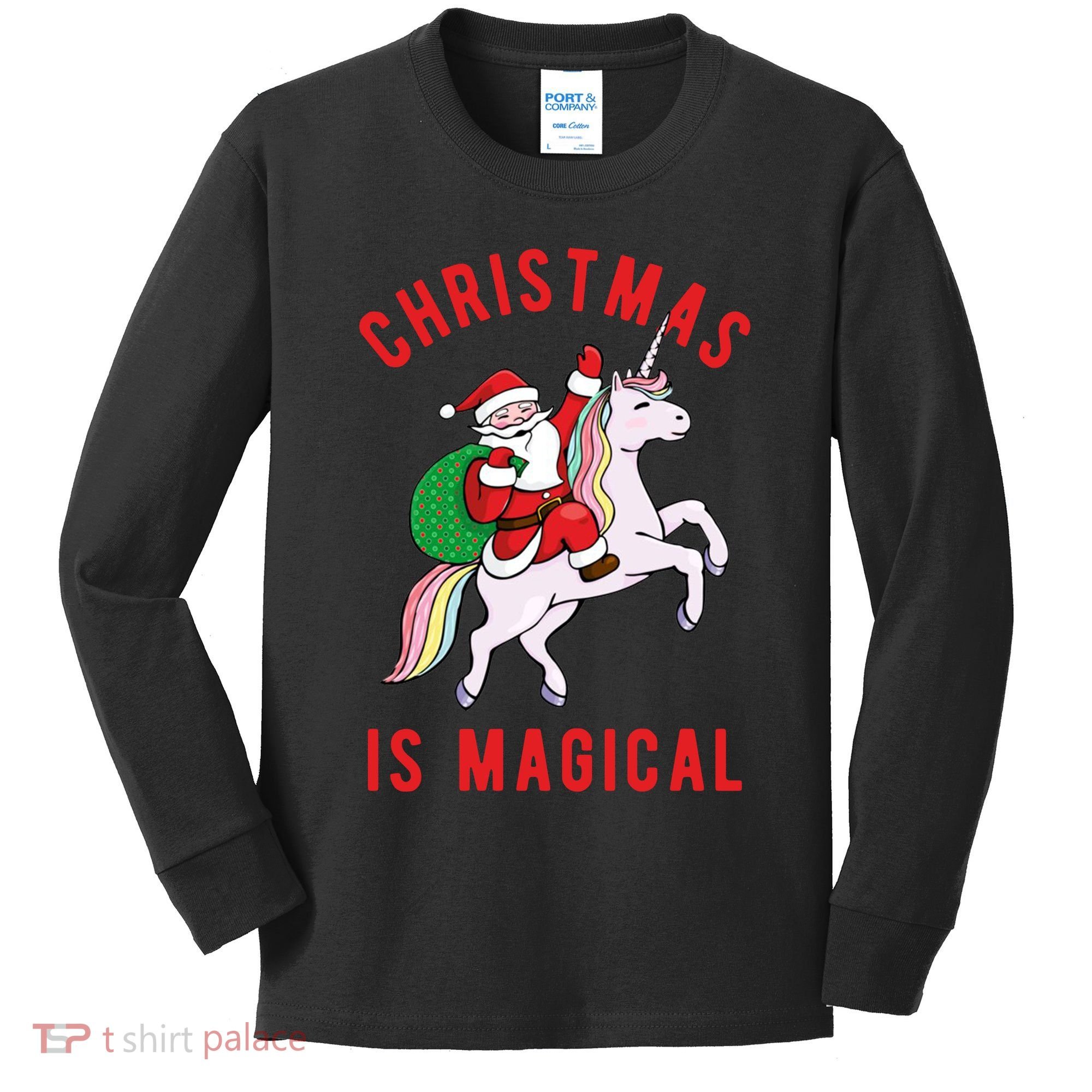 Christmas Is Magical Unicorn Santa Claus Kids Long Sleeve Shirt
