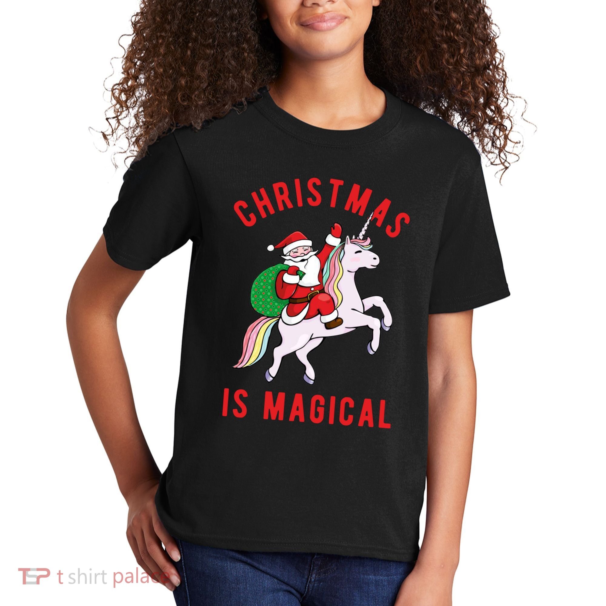 Christmas Is Magical Unicorn Santa Claus Kids T-Shirt