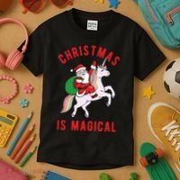 Christmas Is Magical Unicorn Santa Claus Kids T-Shirt thumb 3