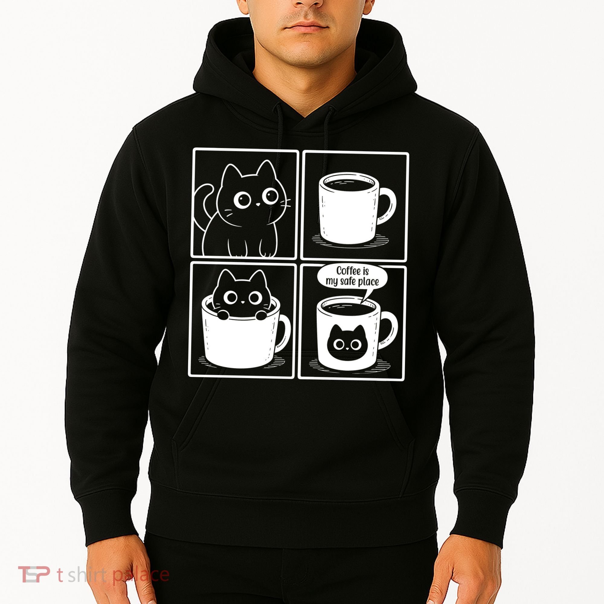 Coffee Is My Safe Place Cat Meme Hoodie