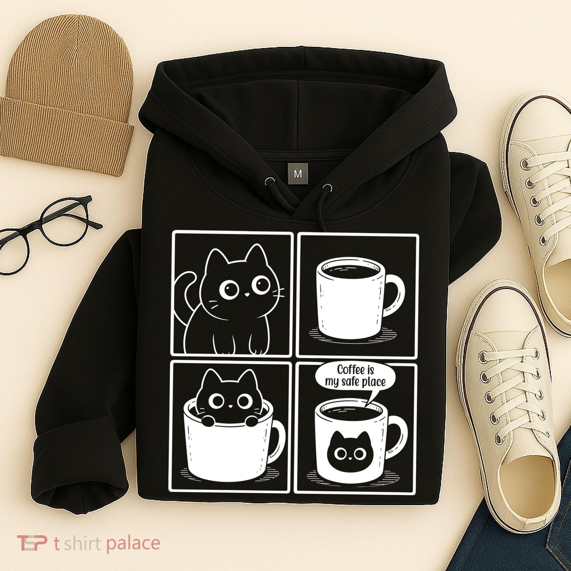 Coffee Is My Safe Place Cat Meme Hoodie