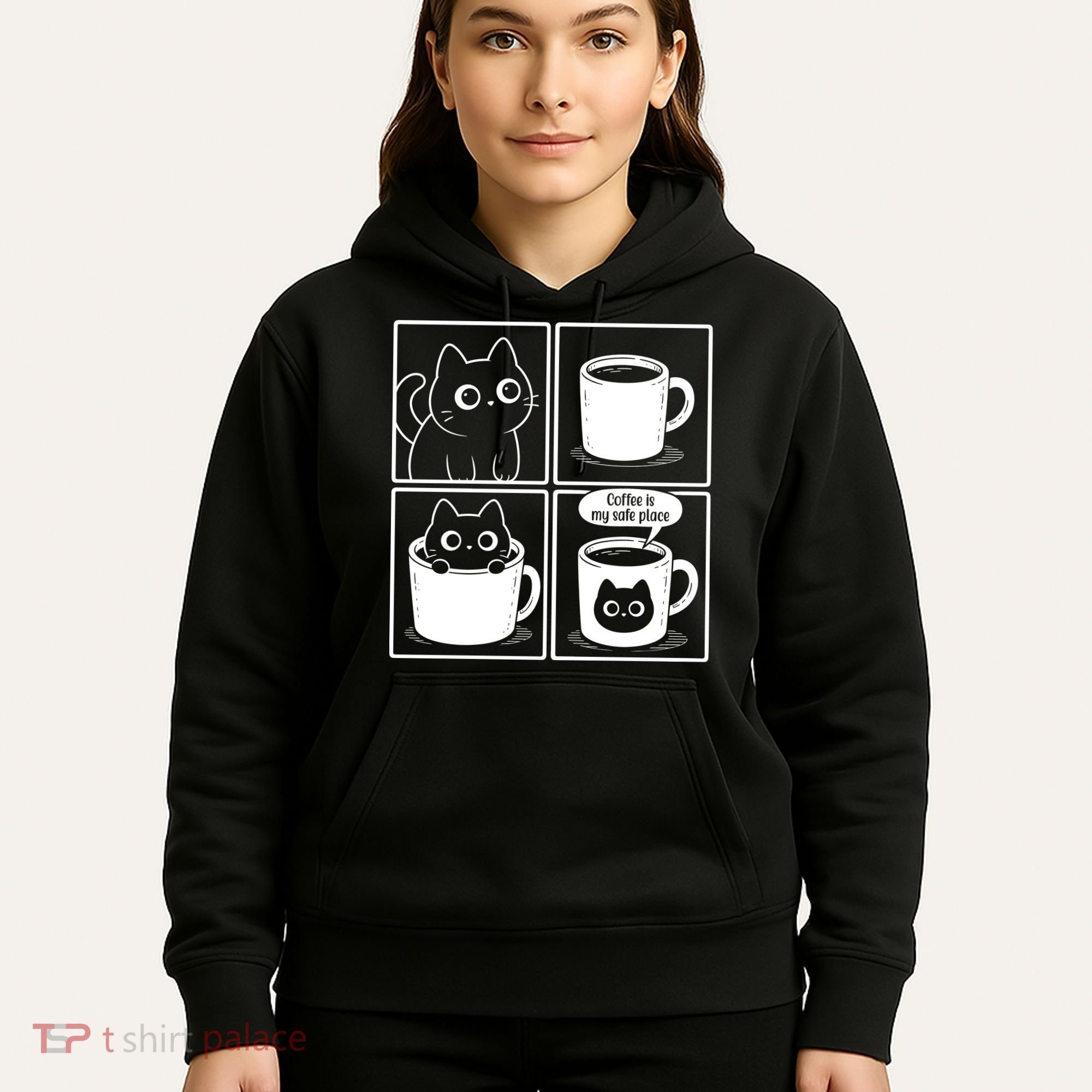 Coffee Is My Safe Place Cat Meme Hoodie