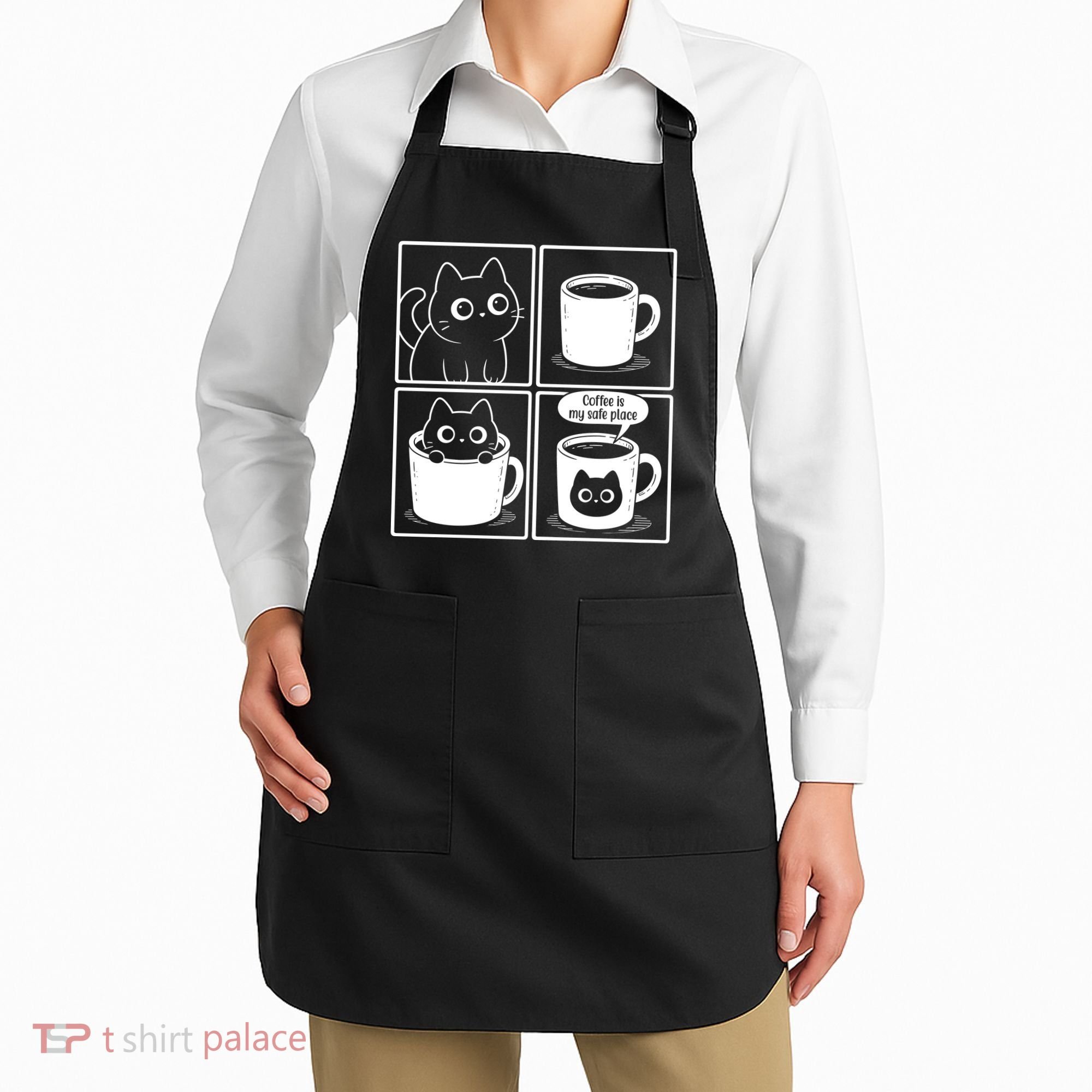Coffee Is My Safe Place Cat Meme Apron