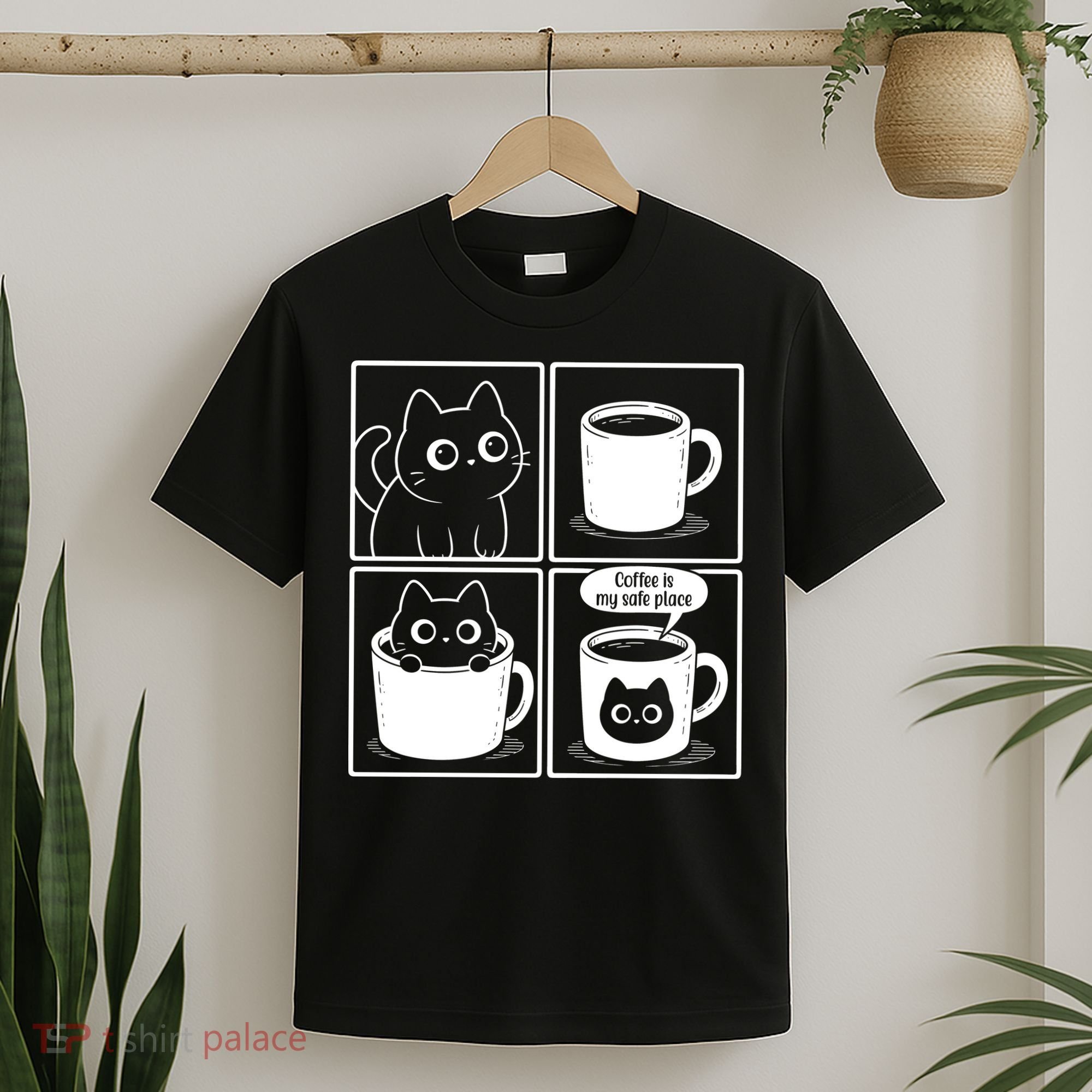 Coffee Is My Safe Place Cat Meme T-Shirt