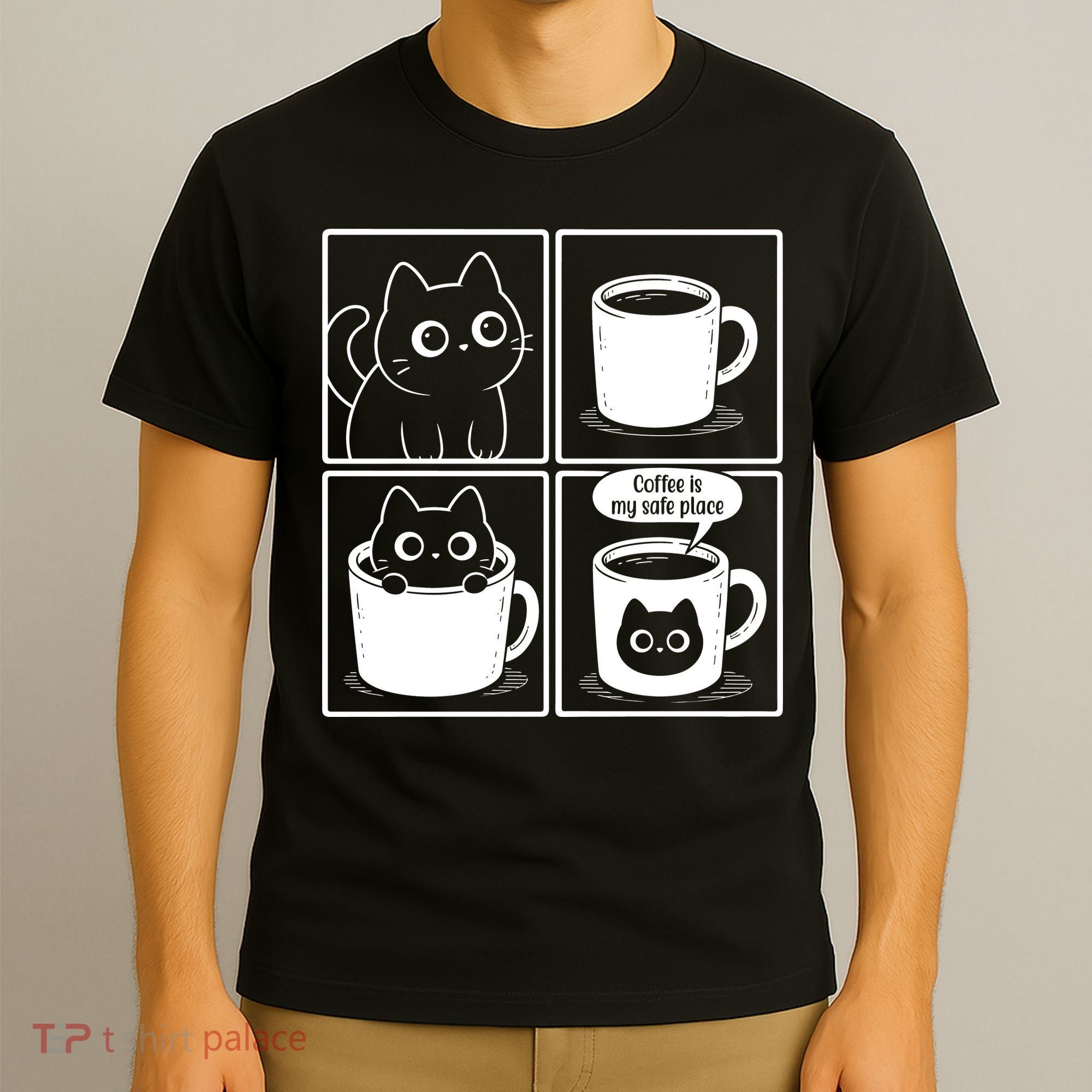 Coffee Is My Safe Place Cat Meme T-Shirt