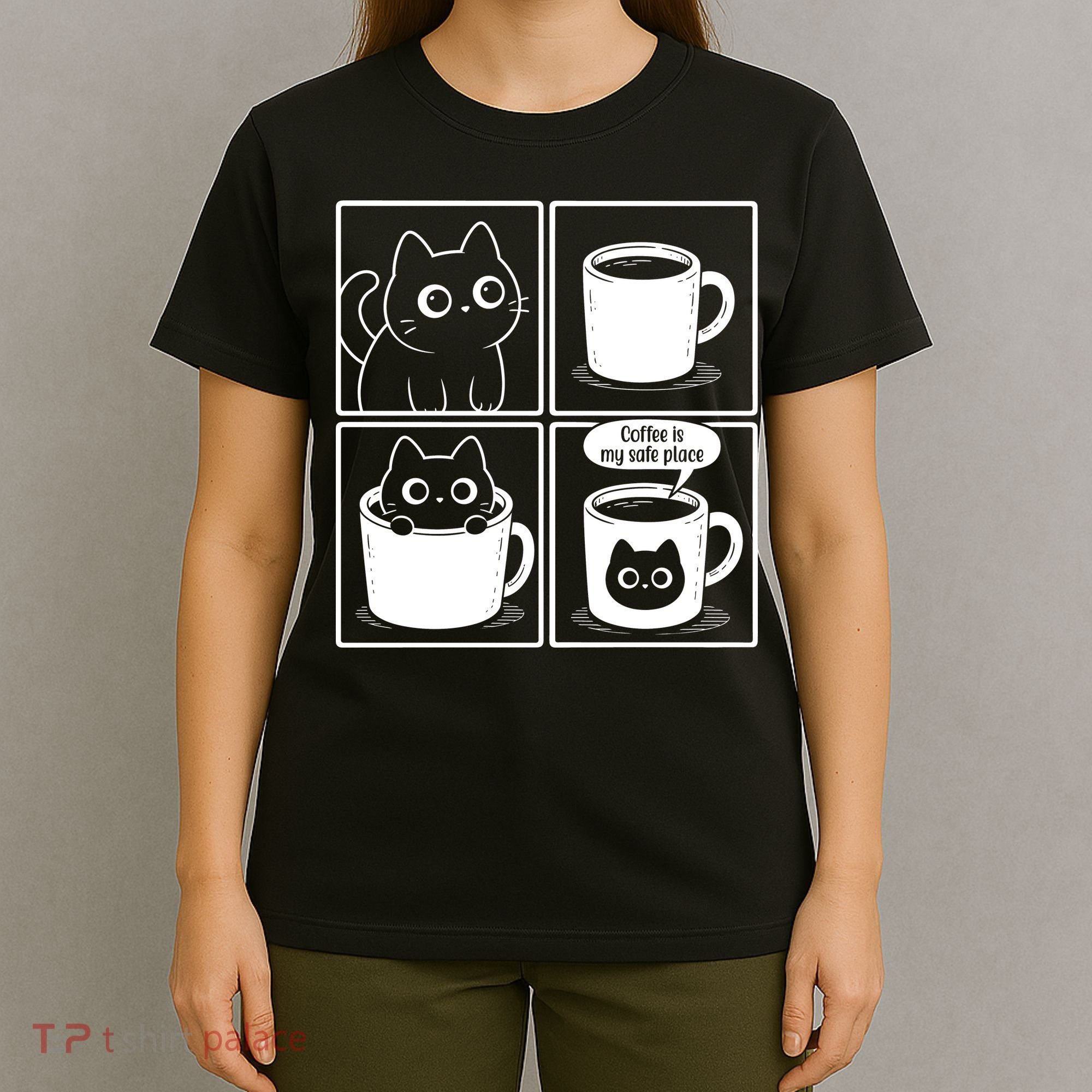 Coffee Is My Safe Place Cat Meme T-Shirt