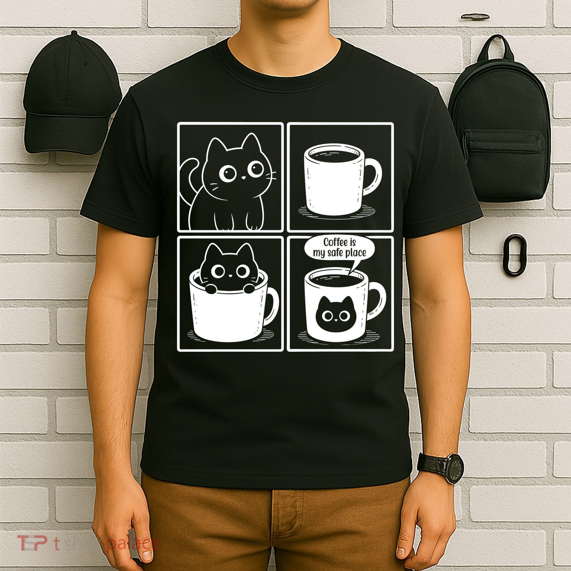 Coffee Is My Safe Place Cat Meme T-Shirt