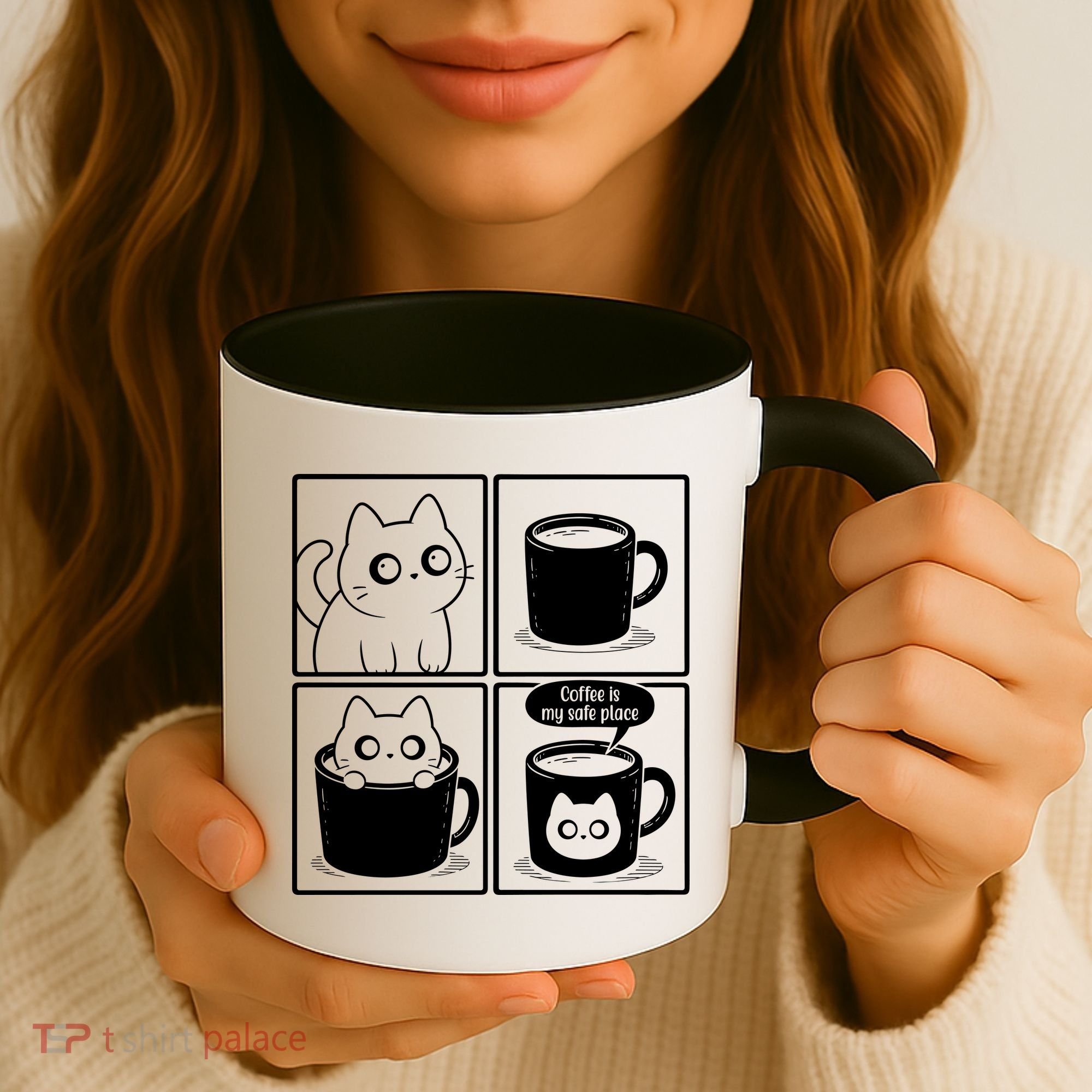 Coffee Is My Safe Place Cat Meme Coffee Mug