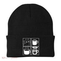 Coffee Is My Safe Place Cat Meme Beanie thumb 0