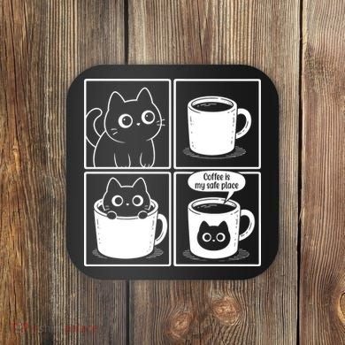 Coffee Is My Safe Place Cat Meme Coaster