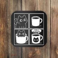 Coffee Is My Safe Place Cat Meme Coaster thumb 0