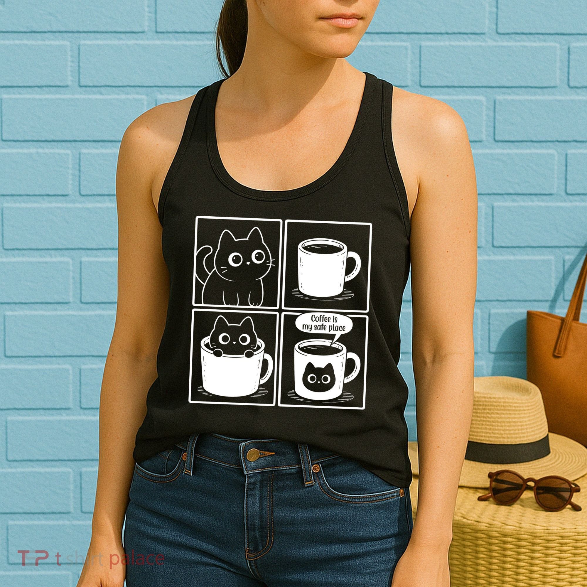 Coffee Is My Safe Place Cat Meme Women's Tank Top
