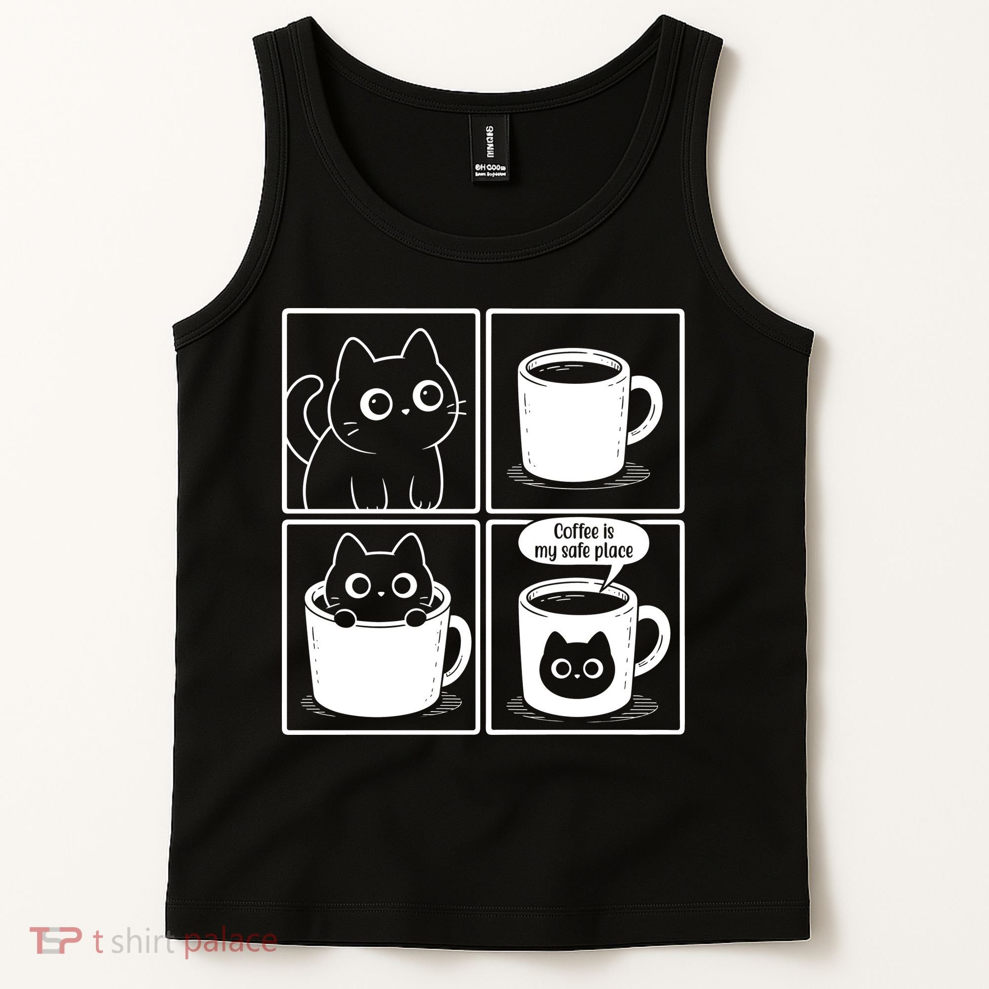 Coffee Is My Safe Place Cat Meme Tank Top