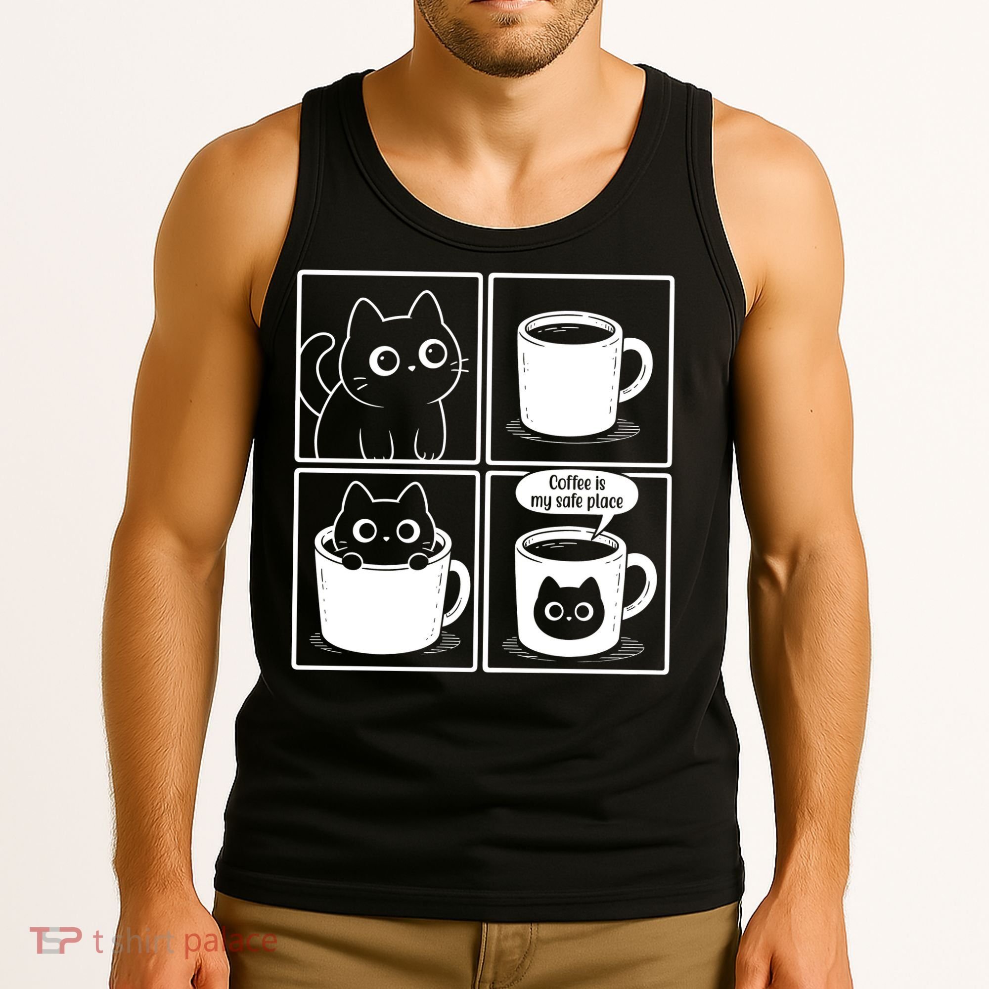 Coffee Is My Safe Place Cat Meme Tank Top