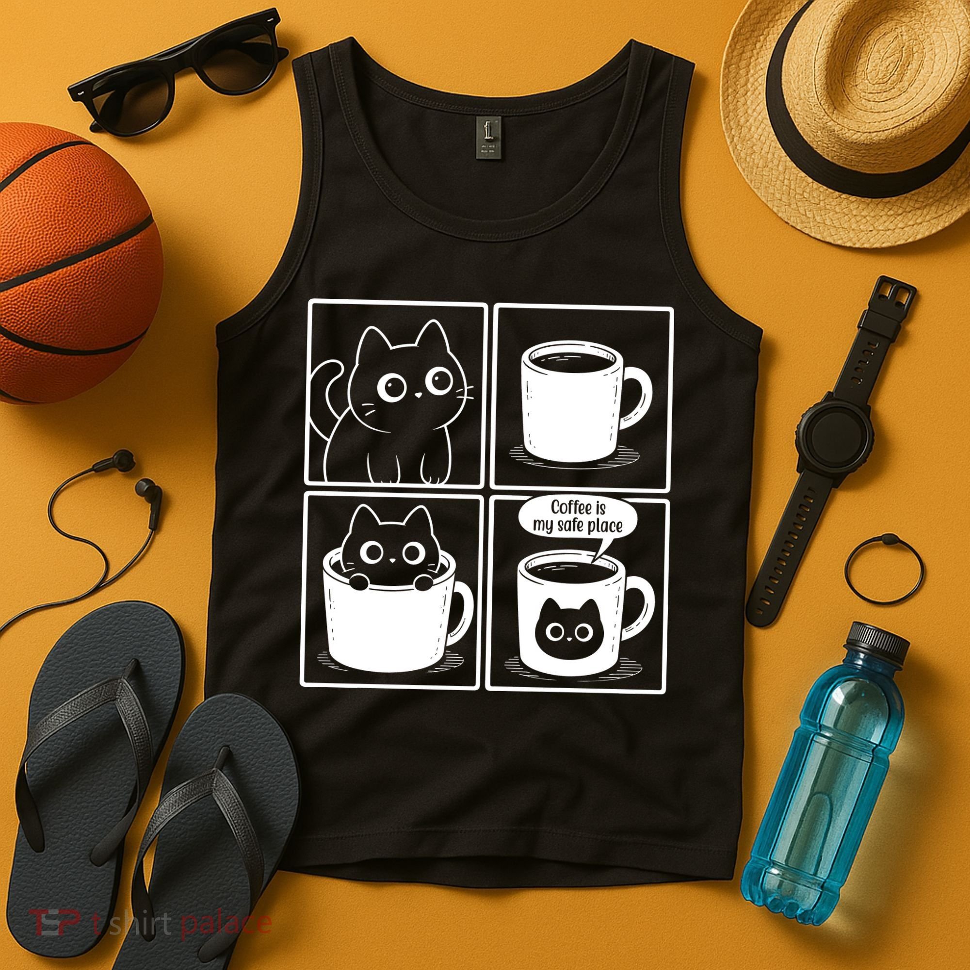 Coffee Is My Safe Place Cat Meme Tank Top