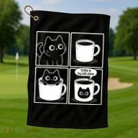 Coffee Is My Safe Place Cat Meme Golf Towel thumb 1