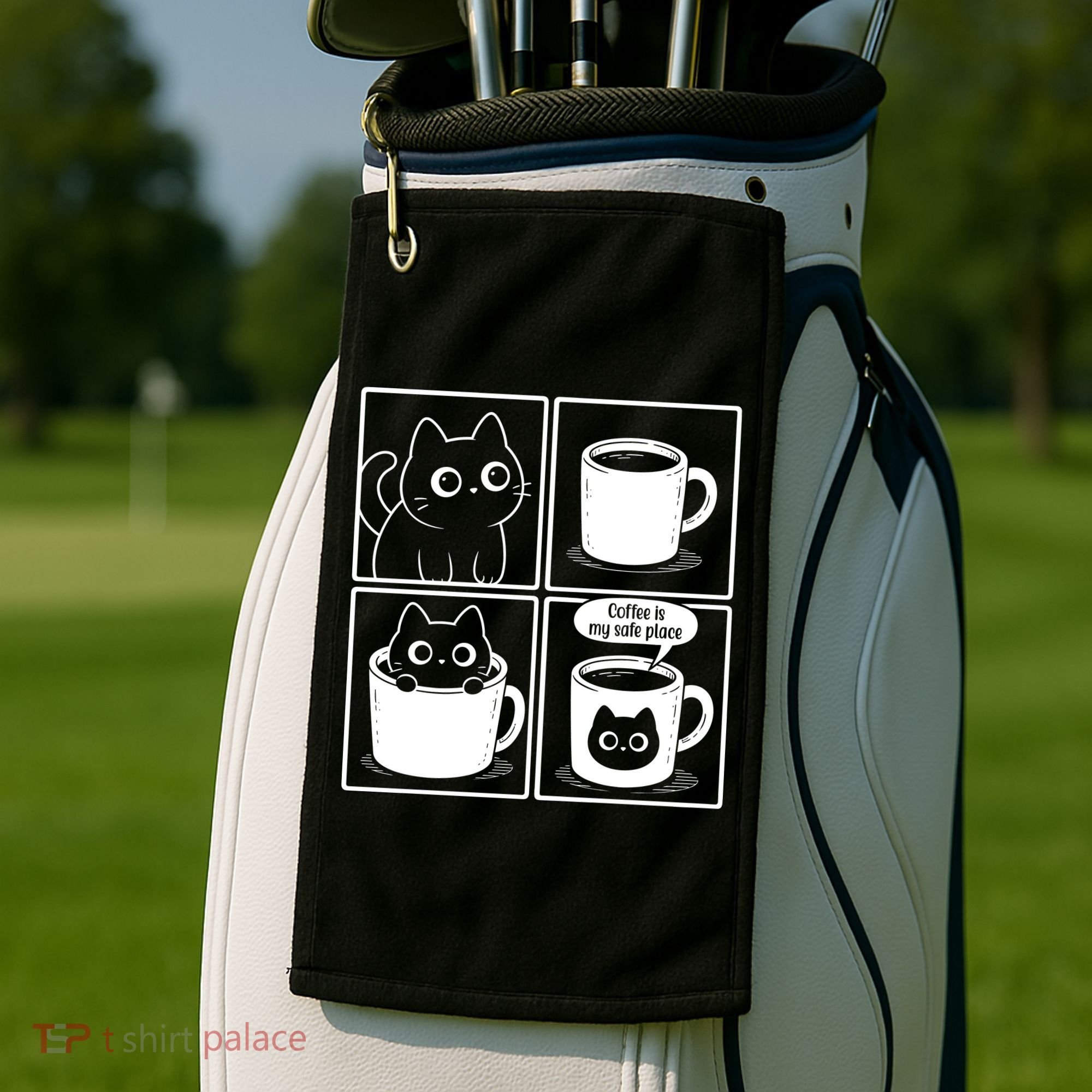 Coffee Is My Safe Place Cat Meme Golf Towel