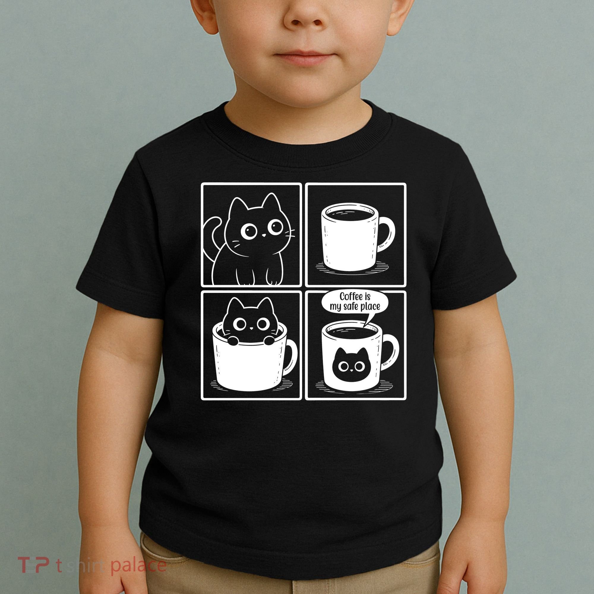 Coffee Is My Safe Place Cat Meme Toddler T-Shirt