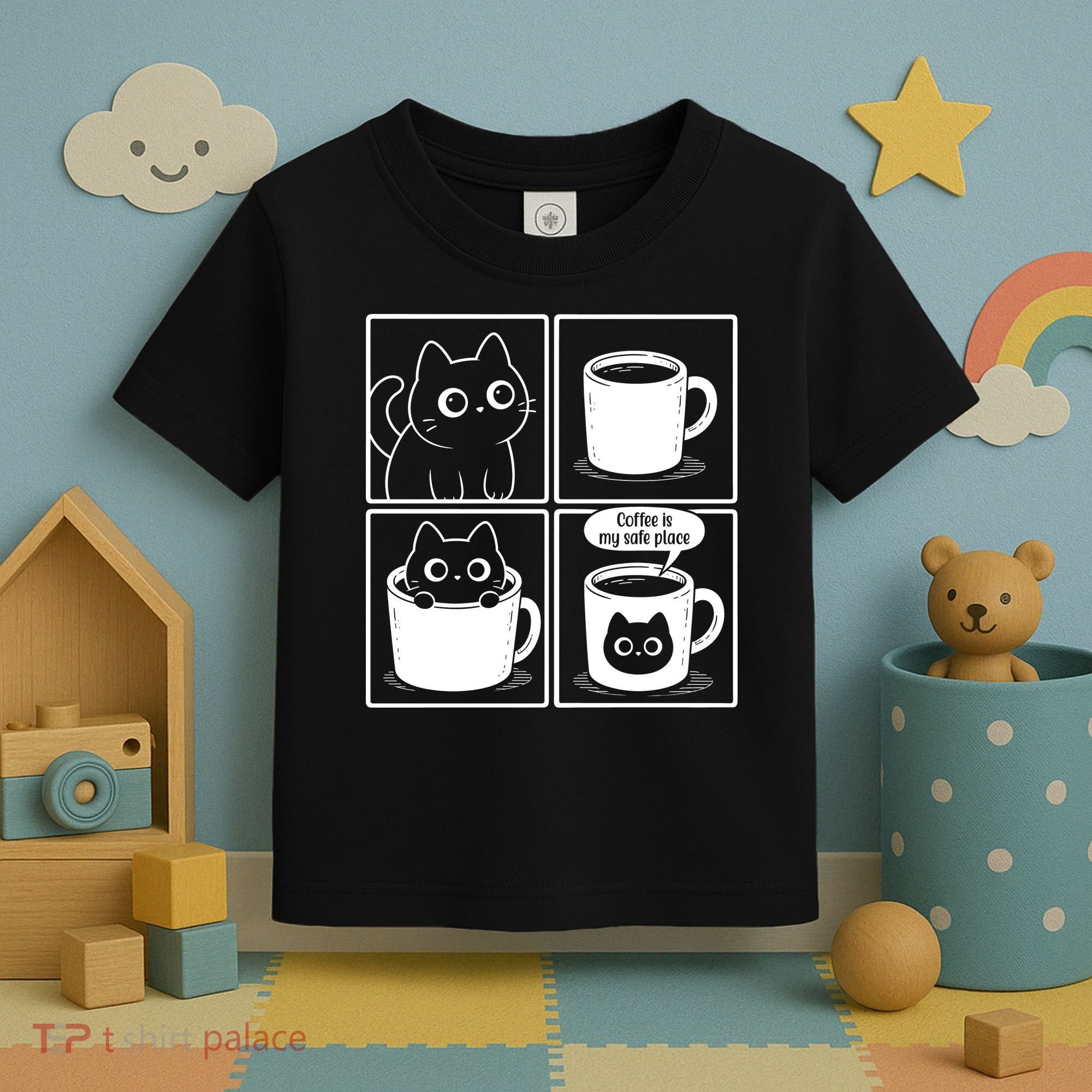 Coffee Is My Safe Place Cat Meme Toddler T-Shirt