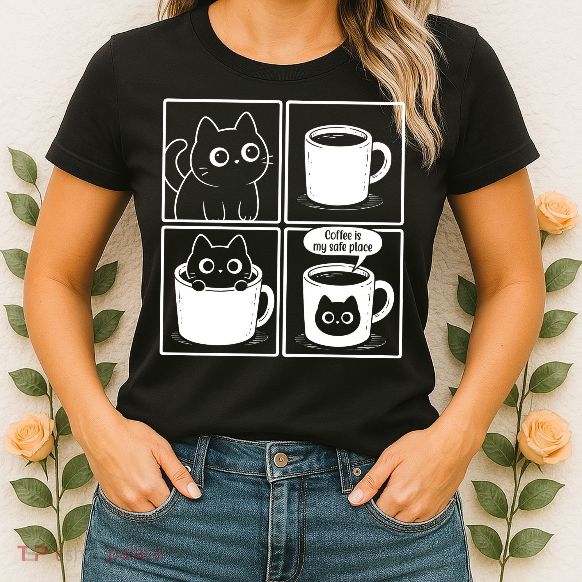 Coffee Is My Safe Place Cat Meme Women's T-Shirt