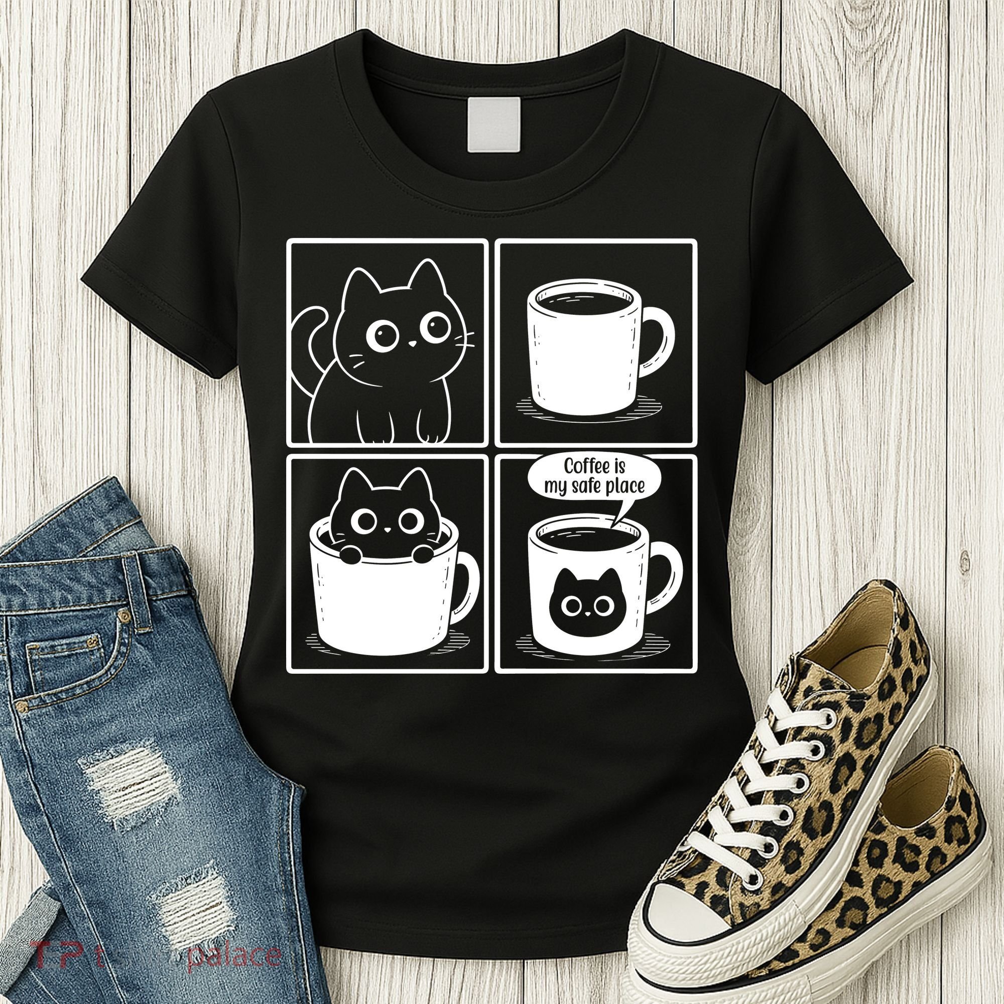 Coffee Is My Safe Place Cat Meme Women's T-Shirt