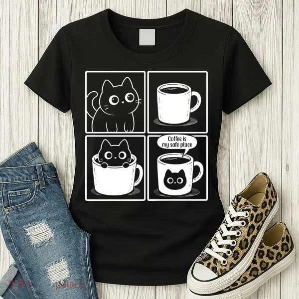 Coffee Is My Safe Place Cat Meme Women's T-Shirt