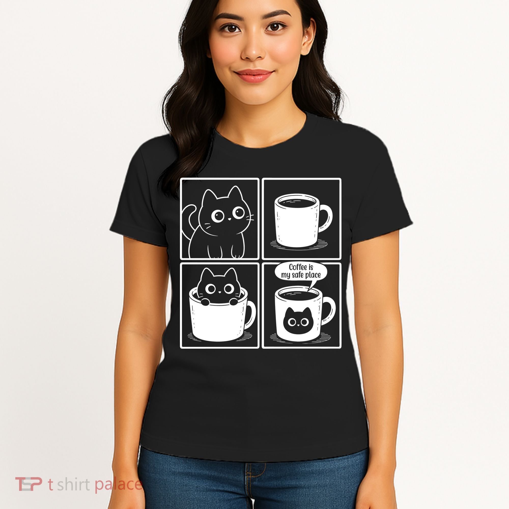 Coffee Is My Safe Place Cat Meme Women's T-Shirt