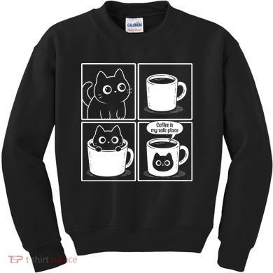 Coffee Is My Safe Place Cat Meme Kids Sweatshirt