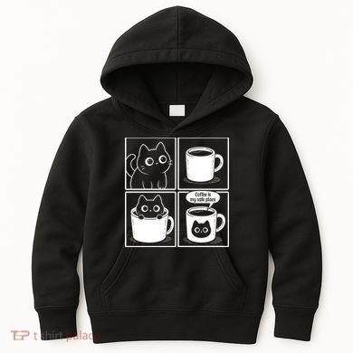 Coffee Is My Safe Place Cat Meme Kids Hoodie