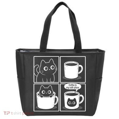 Coffee Is My Safe Place Cat Meme Tote Bag
