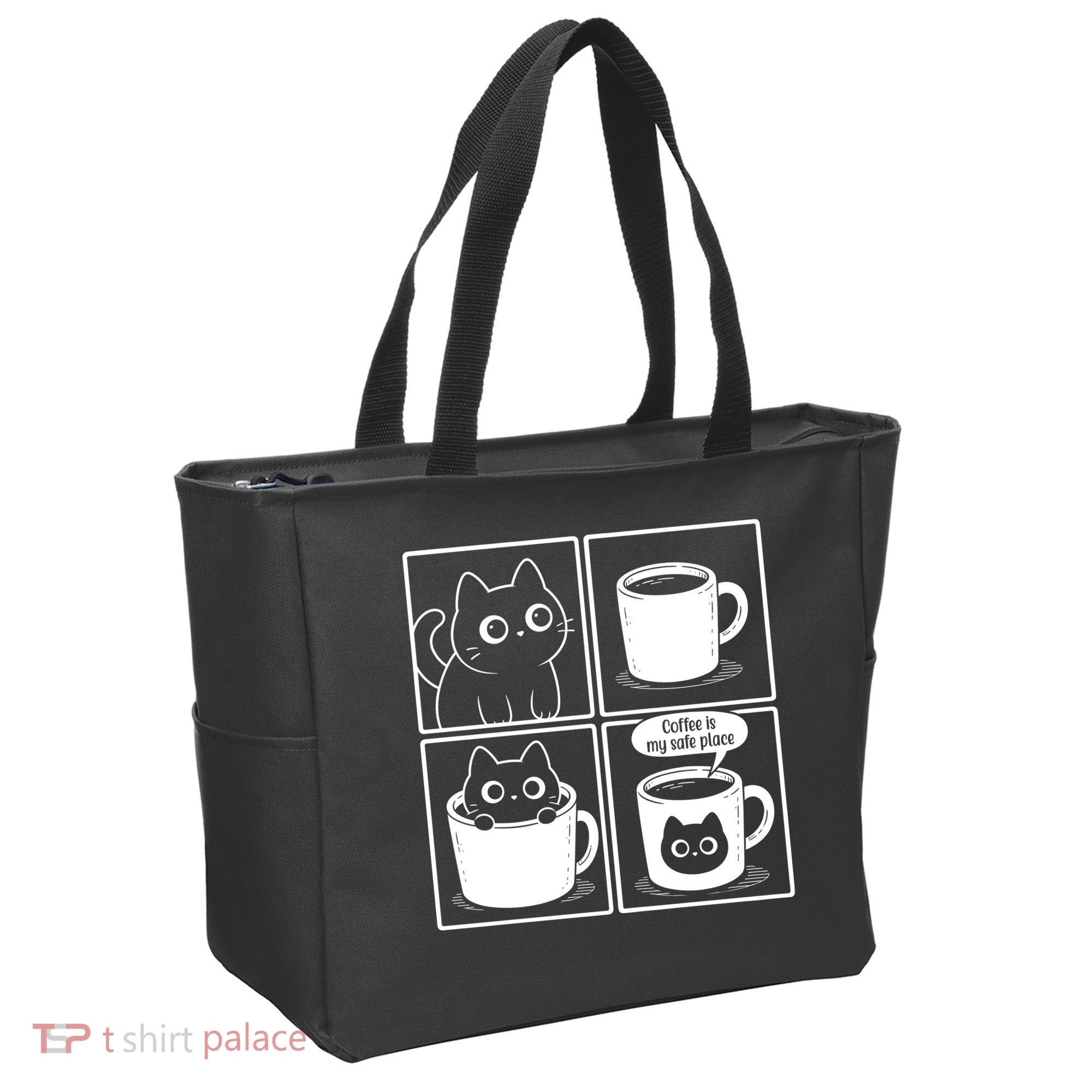 Coffee Is My Safe Place Cat Meme Tote Bag