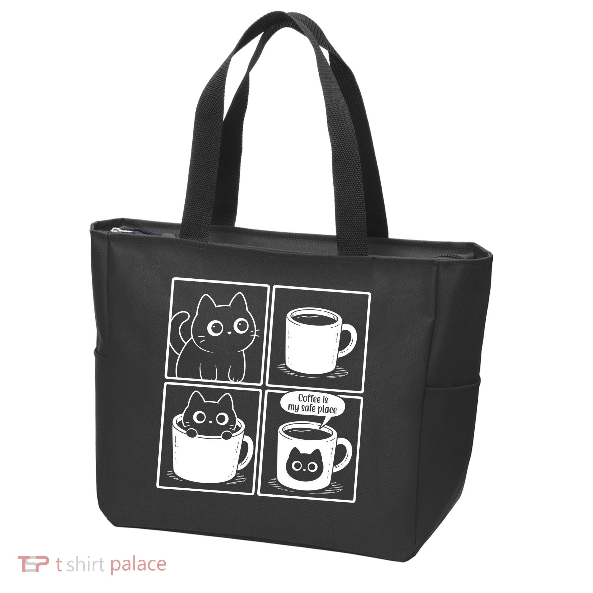 Coffee Is My Safe Place Cat Meme Tote Bag