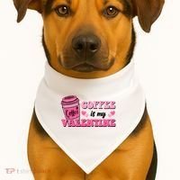 Coffee Is My Valentine Retro Cute USA-Made Doggie Bandana thumb 1