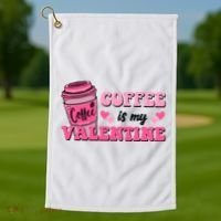 Coffee Is My Valentine Retro Cute Golf Towel thumb 1