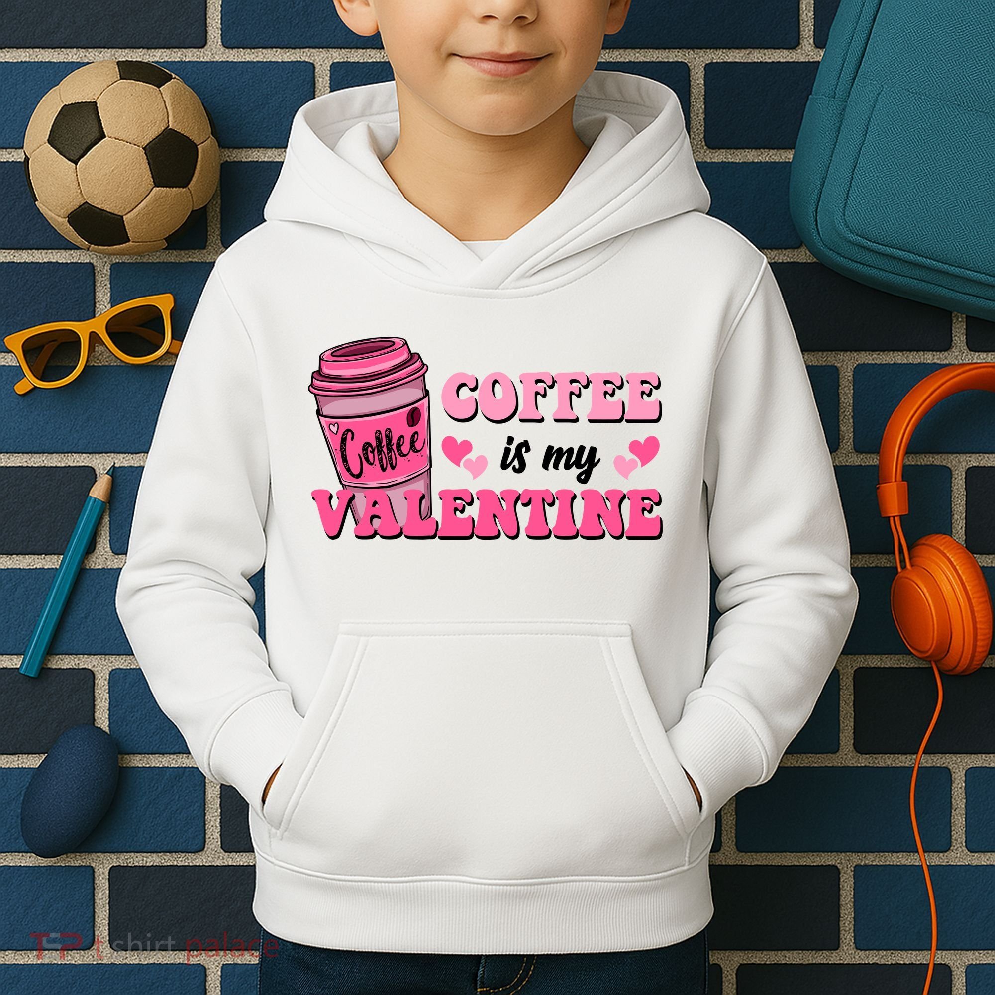 Coffee Is My Valentine Retro Cute Kids Hoodie