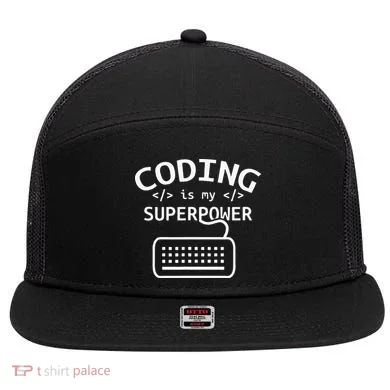 Coding Is My Superpower Coder Code Software Programmer 7 Panel Mesh Trucker Snapback Hat