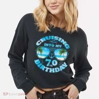 Cruising Into My 70th Birthday-Matching 70th Birthday Cruise Cropped Pullover Crew thumb 2