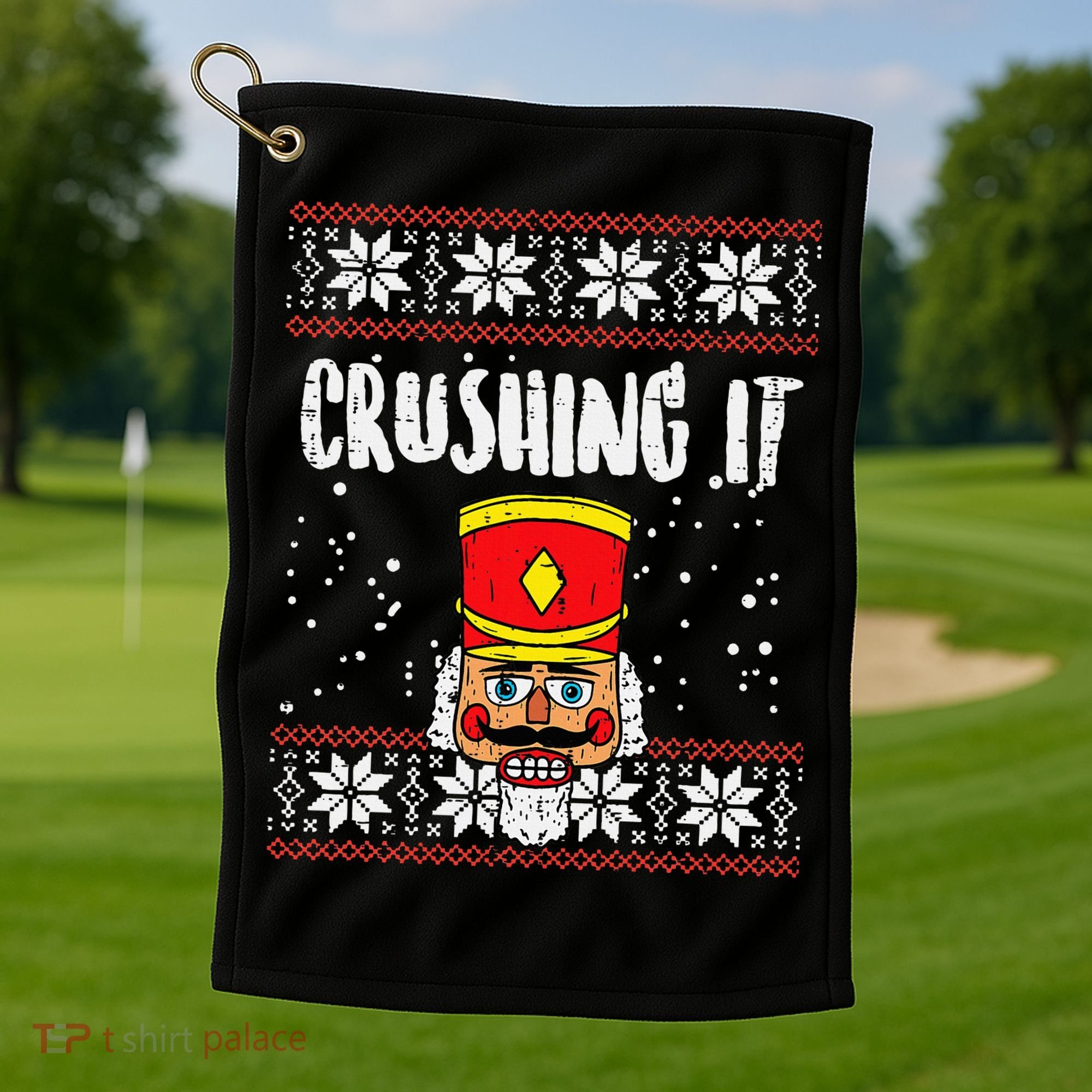 Crushing It Nutcracker Ugly Christmas Xmas Golf Towel