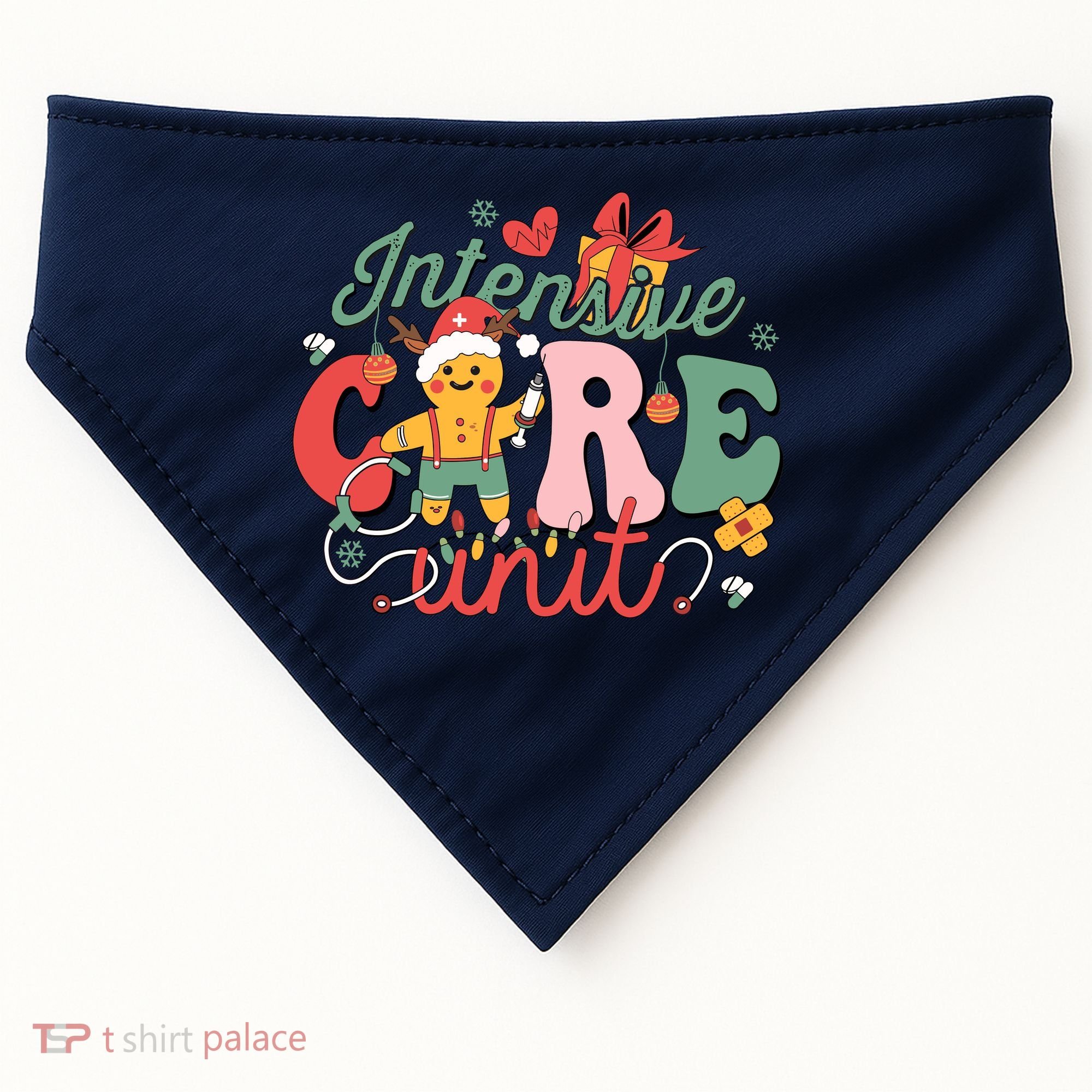 Christmas Icu Nurse Hospital Gingerbread Intensive Care Unit USA-Made Doggie Bandana