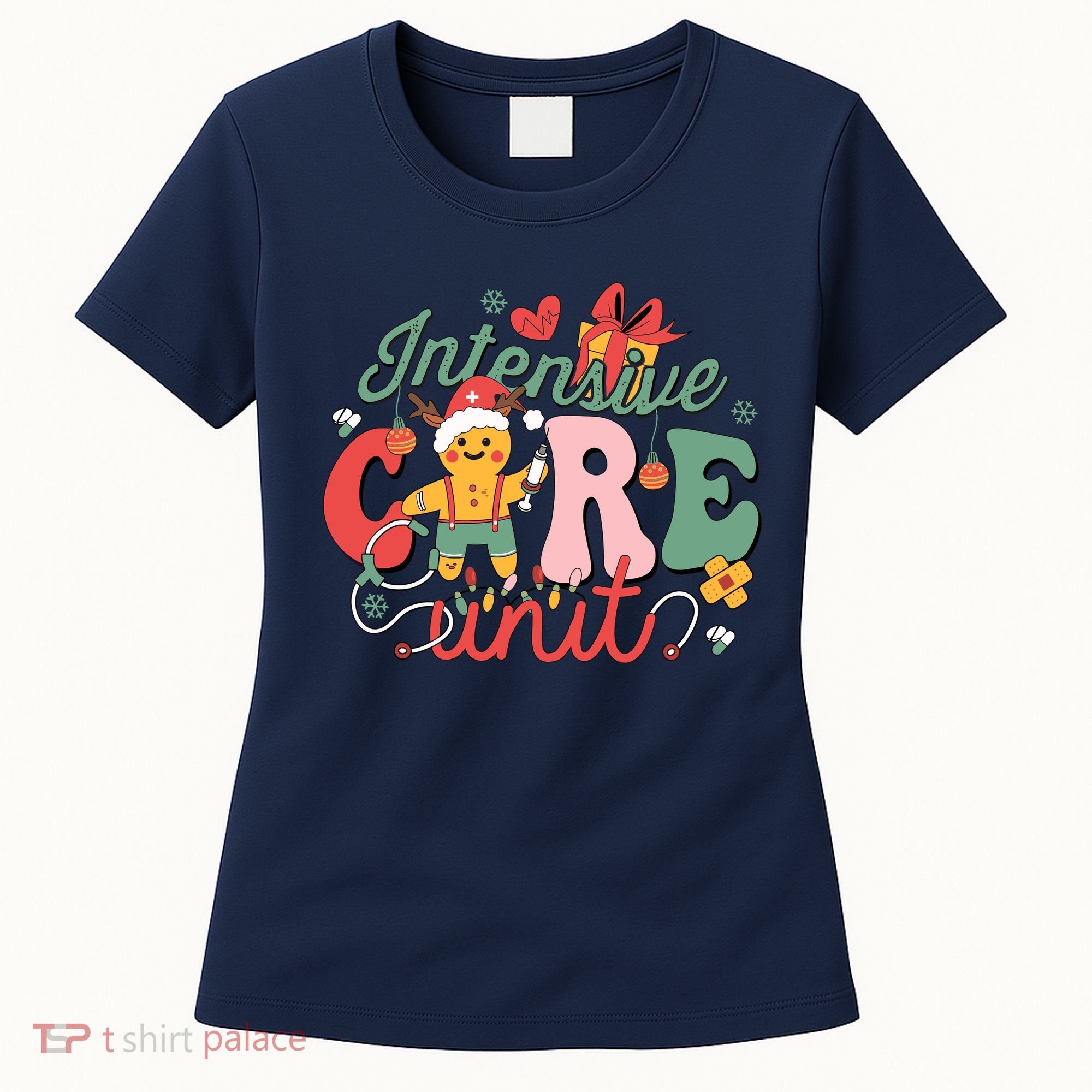 Christmas Icu Nurse Hospital Gingerbread Intensive Care Unit Women's T-Shirt