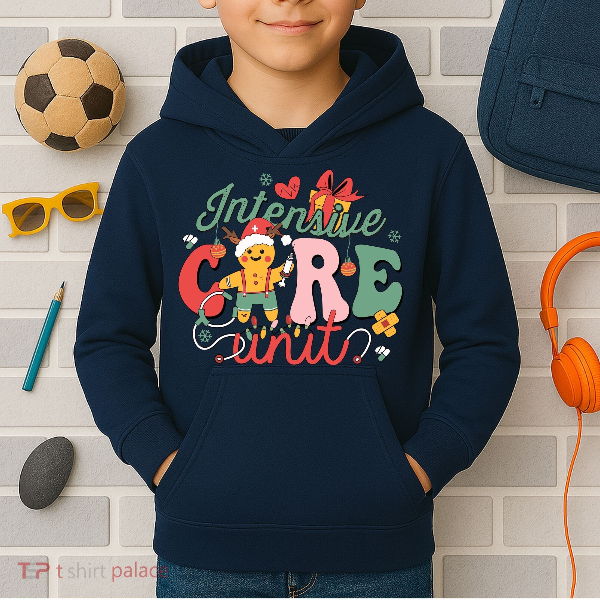 Christmas Icu Nurse Hospital Gingerbread Intensive Care Unit Kids Hoodie