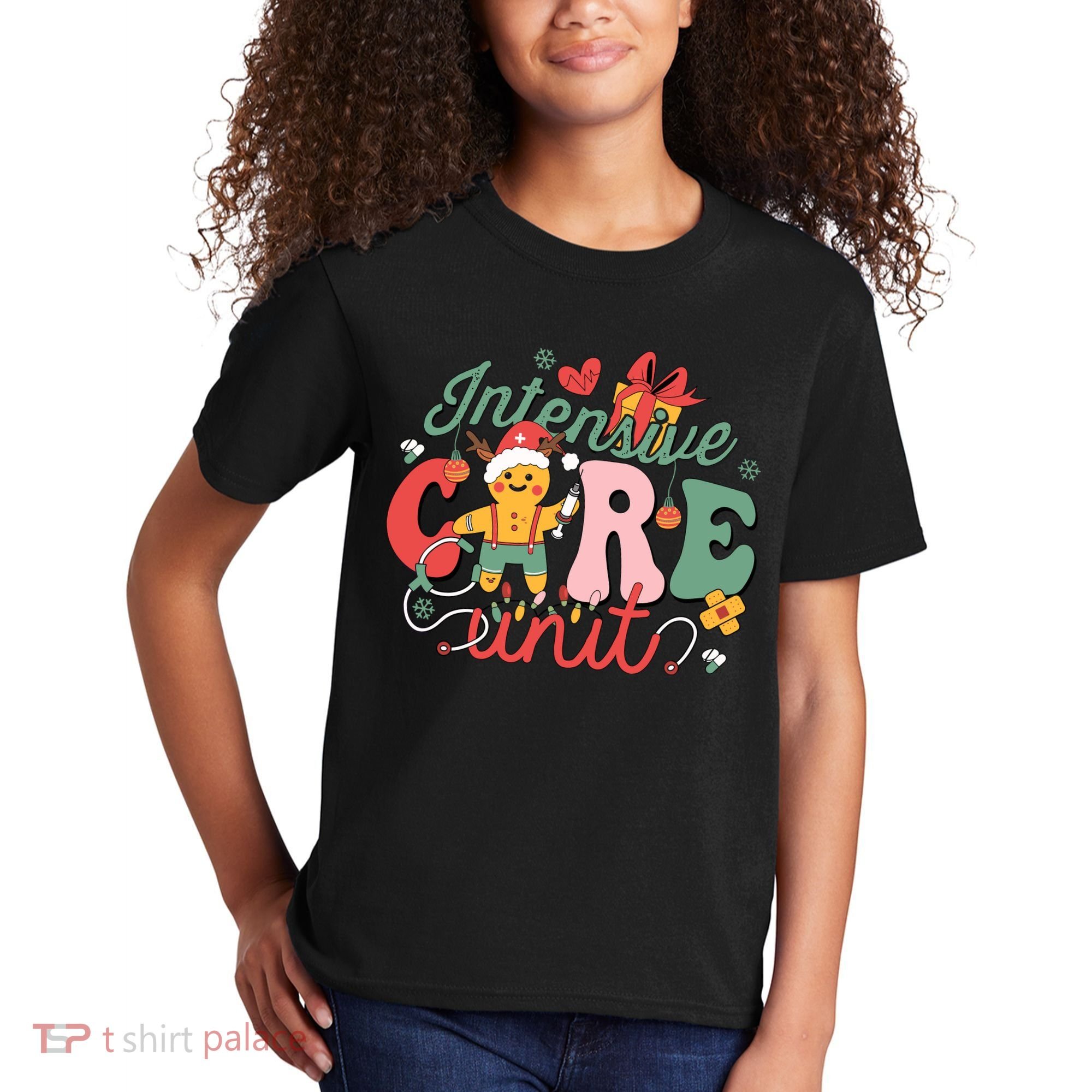 Christmas Icu Nurse Hospital Gingerbread Intensive Care Unit Kids T-Shirt