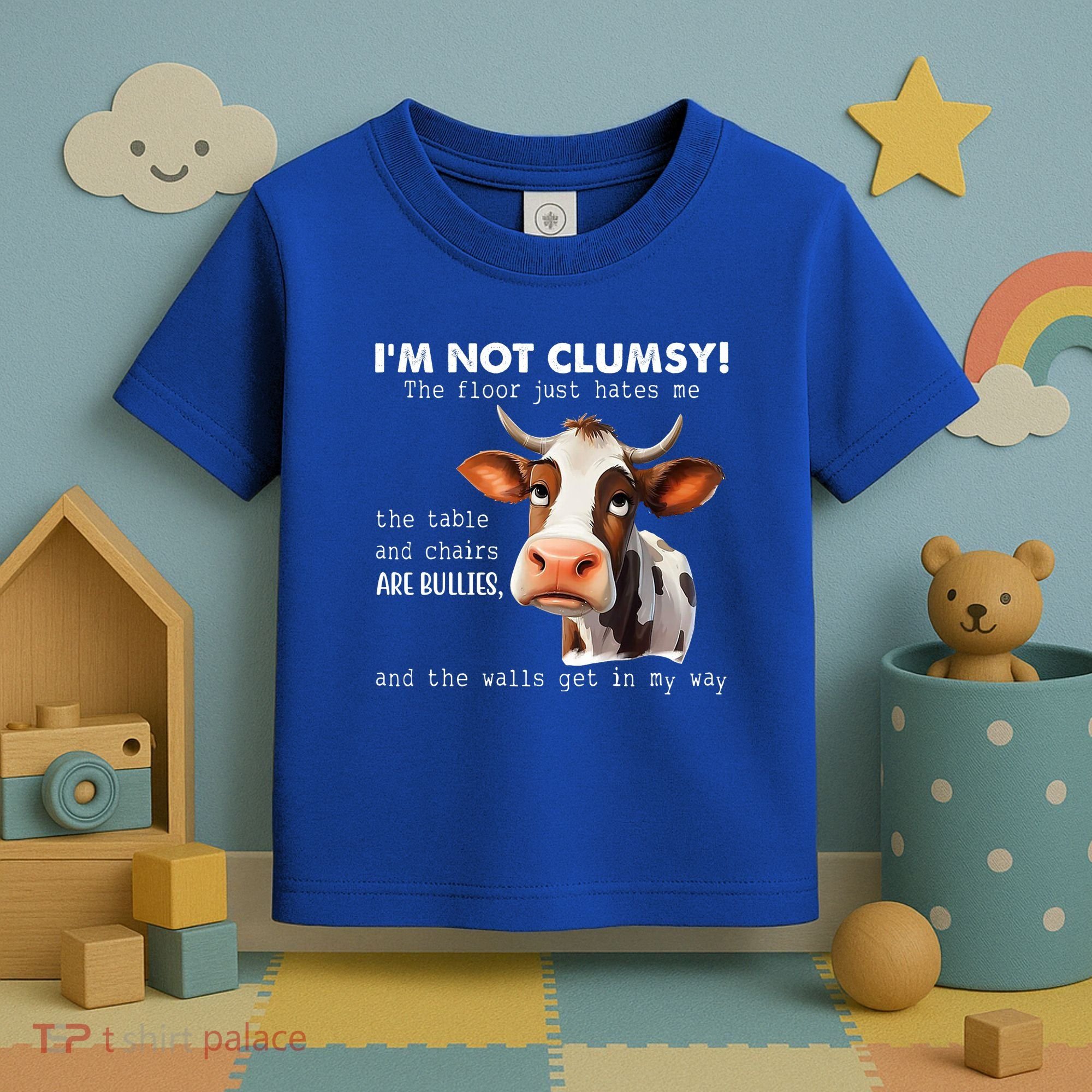 Cow Im Not Clumsy The Floor Just Hates Me Funny Toddler T-Shirt