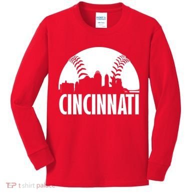 Cincinnati Baseball Skyline Kids Long Sleeve Shirt