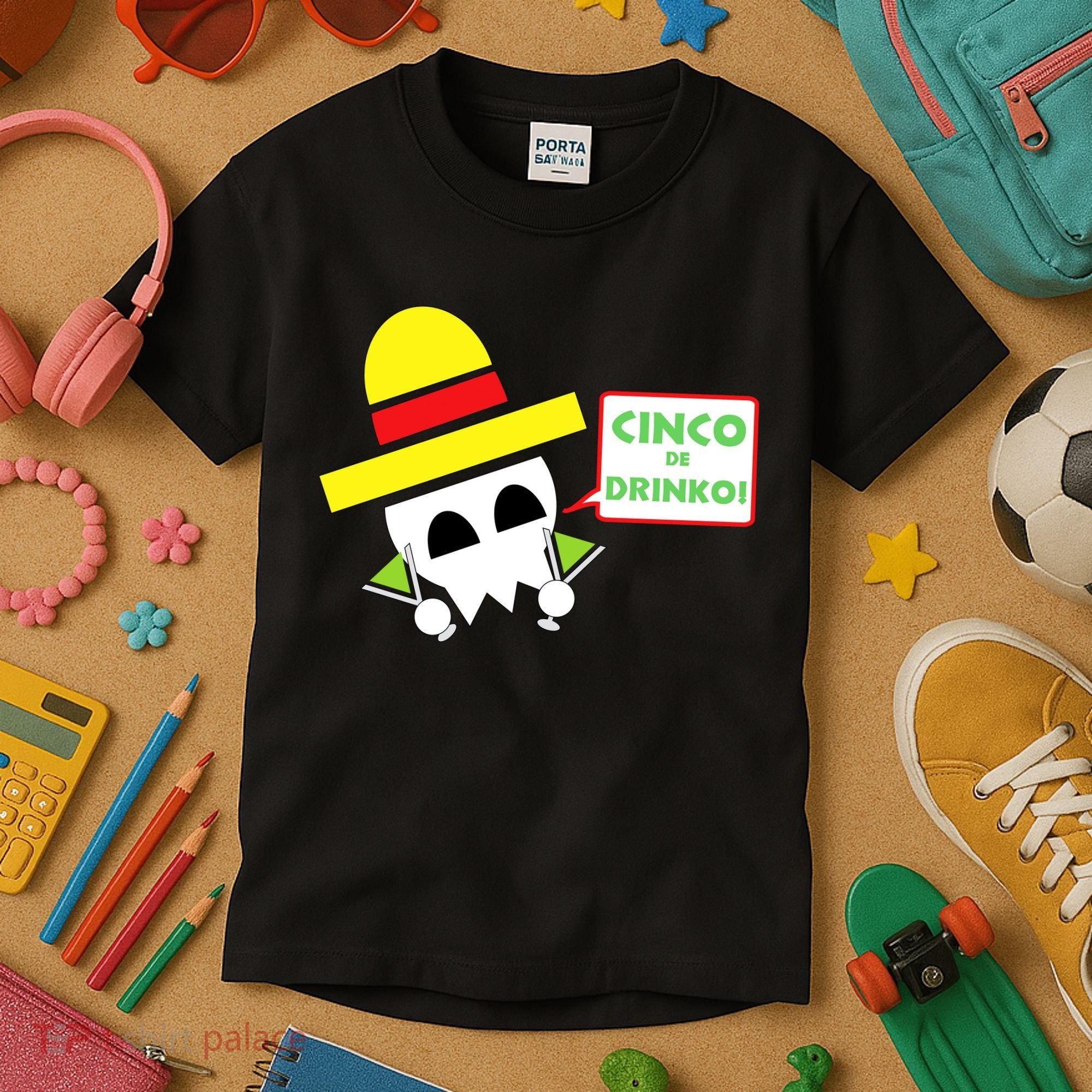 Cinco De Drinko Skull Cinco De Mayo Kids T-Shirt