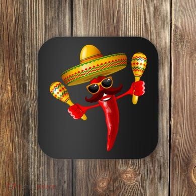 Cinco De Mayo Chili Pepper Dancing Moustache Mexican Coaster
