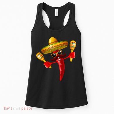 Cinco De Mayo Chili Pepper Dancing Moustache Mexican Women's Tank Top