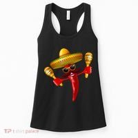 Cinco De Mayo Chili Pepper Dancing Moustache Mexican Women's Tank Top thumb 0